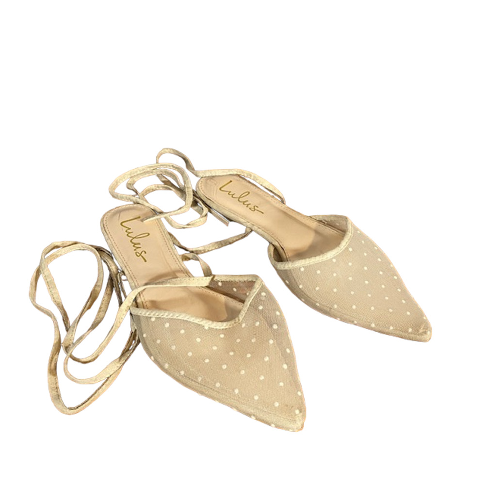 Lulus Blush Pink Sheer Dotted Pointed Toe Lace Up Flat Mules Women Sz 7.5 - Picture 2 of 9